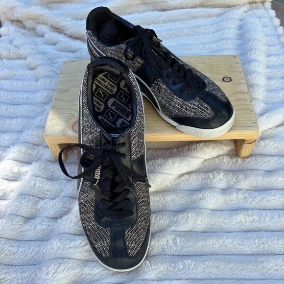 Puma Black Tweed & Leather Heritage Court Sneakers – EUR 41 - Picture 1 of 5